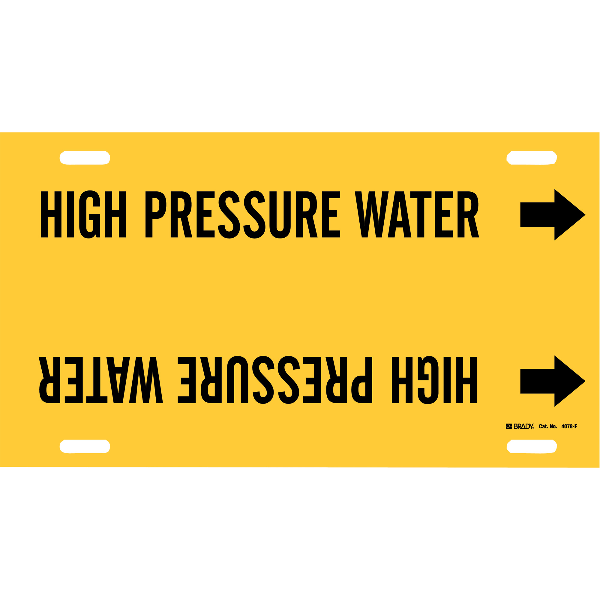 Marqueur de tuyau «High Pressure Water», À attacher, 8" h x 16" la, Noir sur jaune