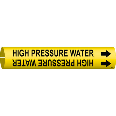 Marqueur de tuyau «High Pressure Water», À pression, 2" h x 2" la, Noir sur jaune