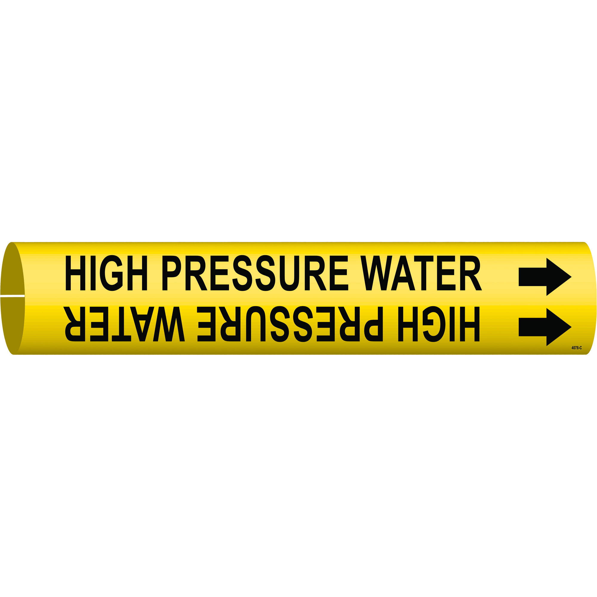 Marqueur de tuyau «High Pressure Water», À pression, 2" h x 2" la, Noir sur jaune