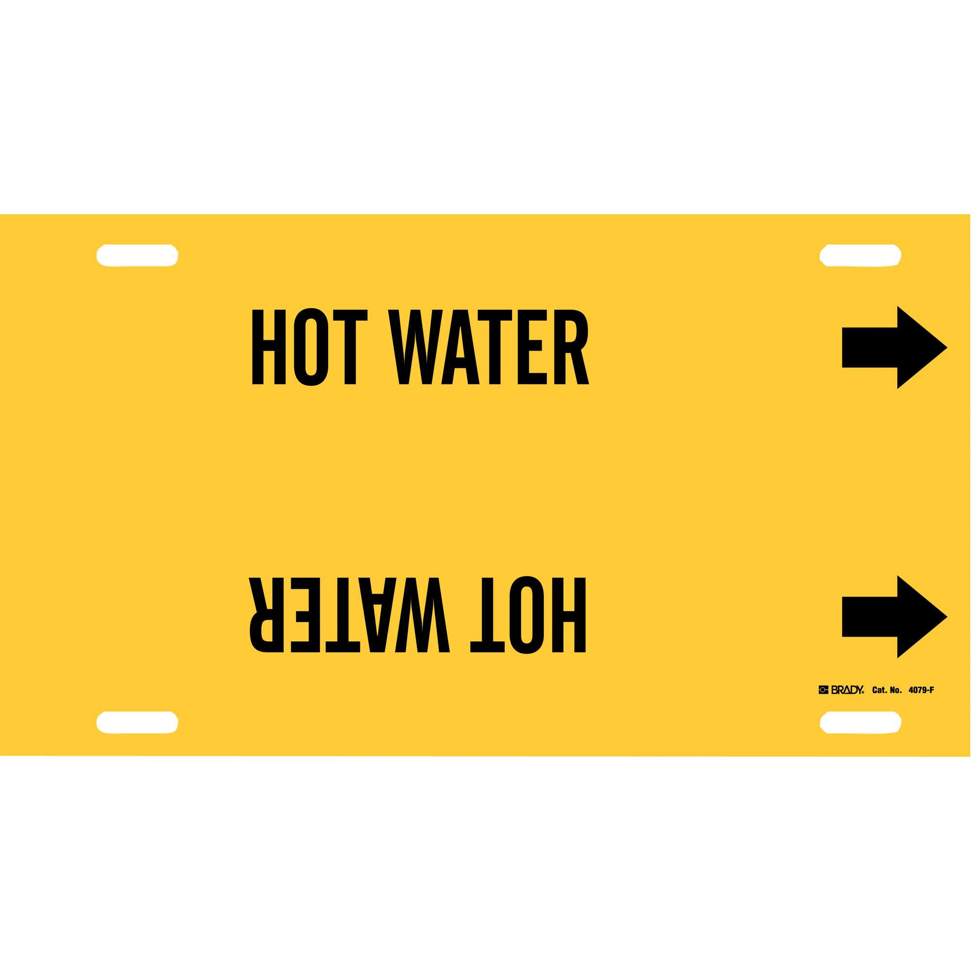 Marqueur de tuyau «Hot Water», À attacher, 8" h x 16" la, Noir sur jaune