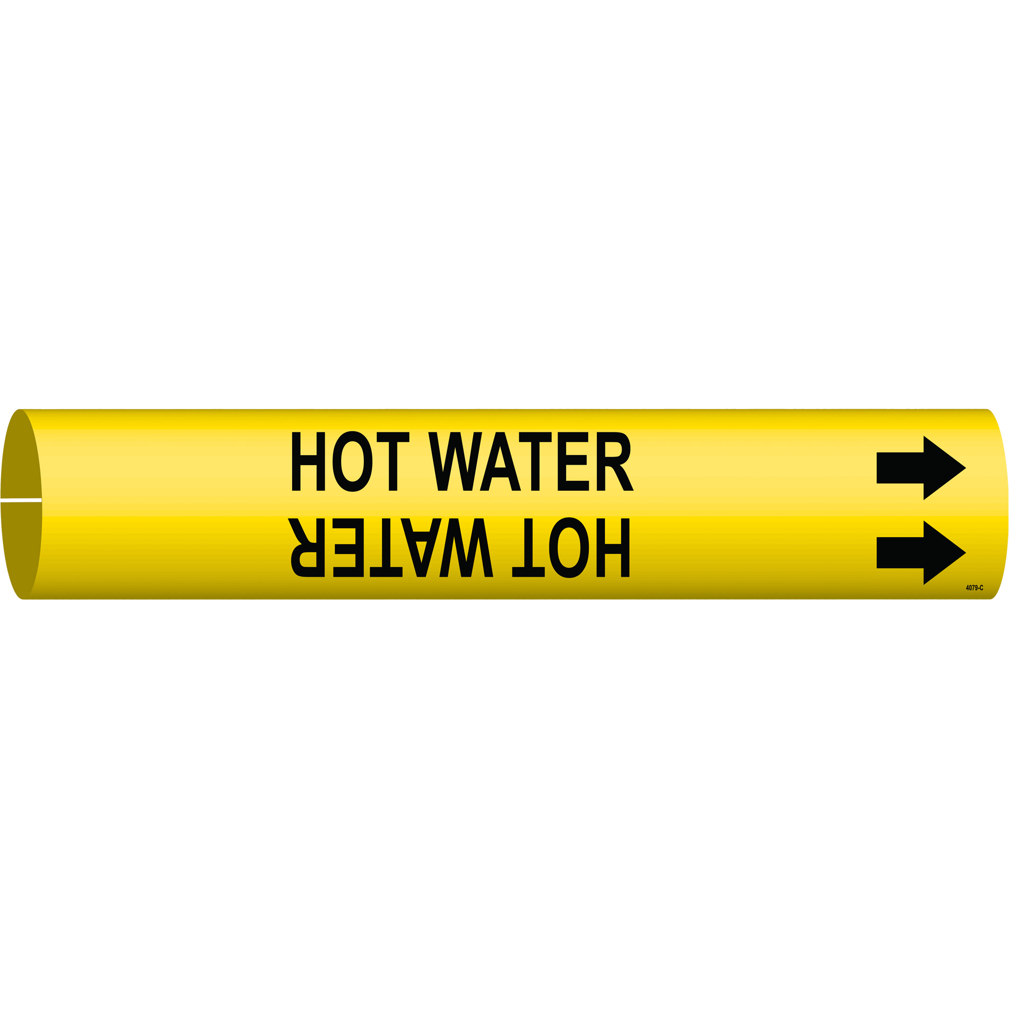 Marqueur de tuyau «Hot Water», À pression, 2" h x 2" la, Noir sur jaune