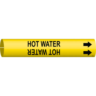 Marqueur de tuyau «Hot Water», À pression, 7/8" h x 7/8" la, Noir sur jaune
