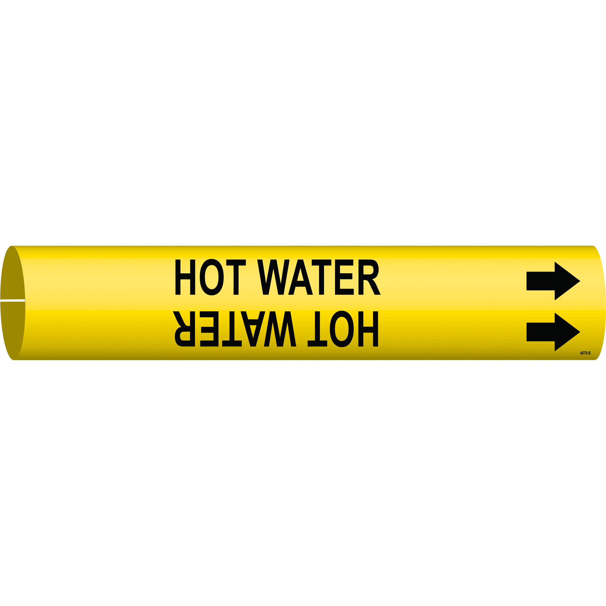 Marqueur de tuyau «Hot Water», À pression, 7/8" h x 7/8" la, Noir sur jaune