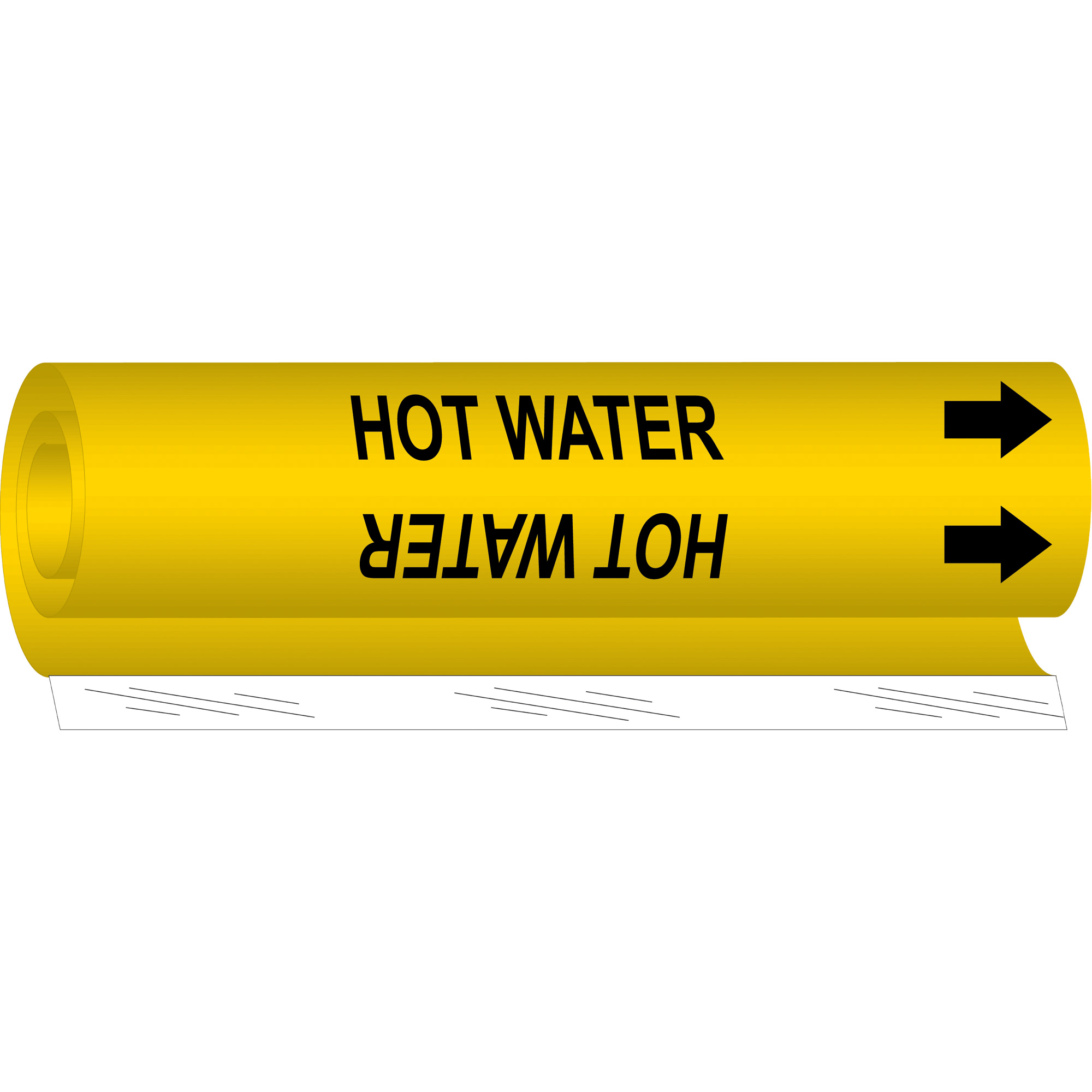 Marqueur de tuyau «Hot Water», Enveloppant, 9" h x 8" la, Noir sur jaune