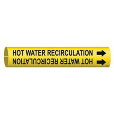 Marqueur de tuyau «Hot Water Recirculation», À pression, 13/16" h x 13/16" la, Noir sur jaune
