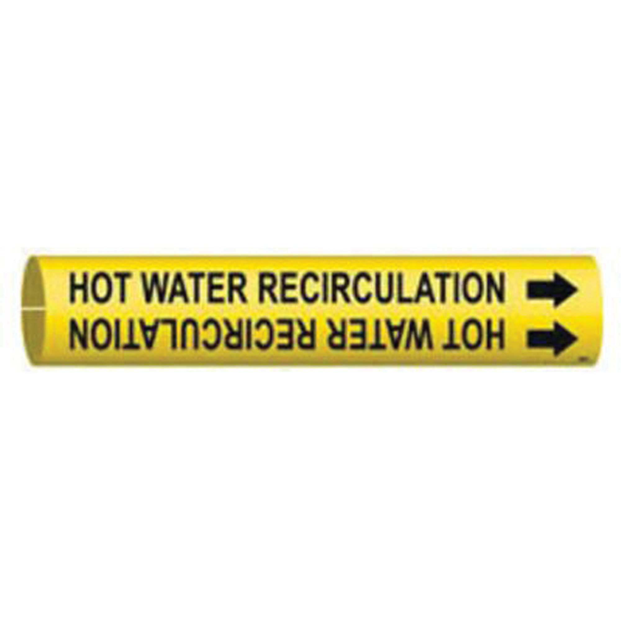 Marqueur de tuyau «Hot Water Recirculation», À pression, 13/16" h x 13/16" la, Noir sur jaune