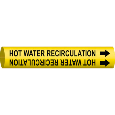 Marqueur de tuyau «Hot Water Recirculation», À pression, 2" h x 2" la, Noir sur jaune