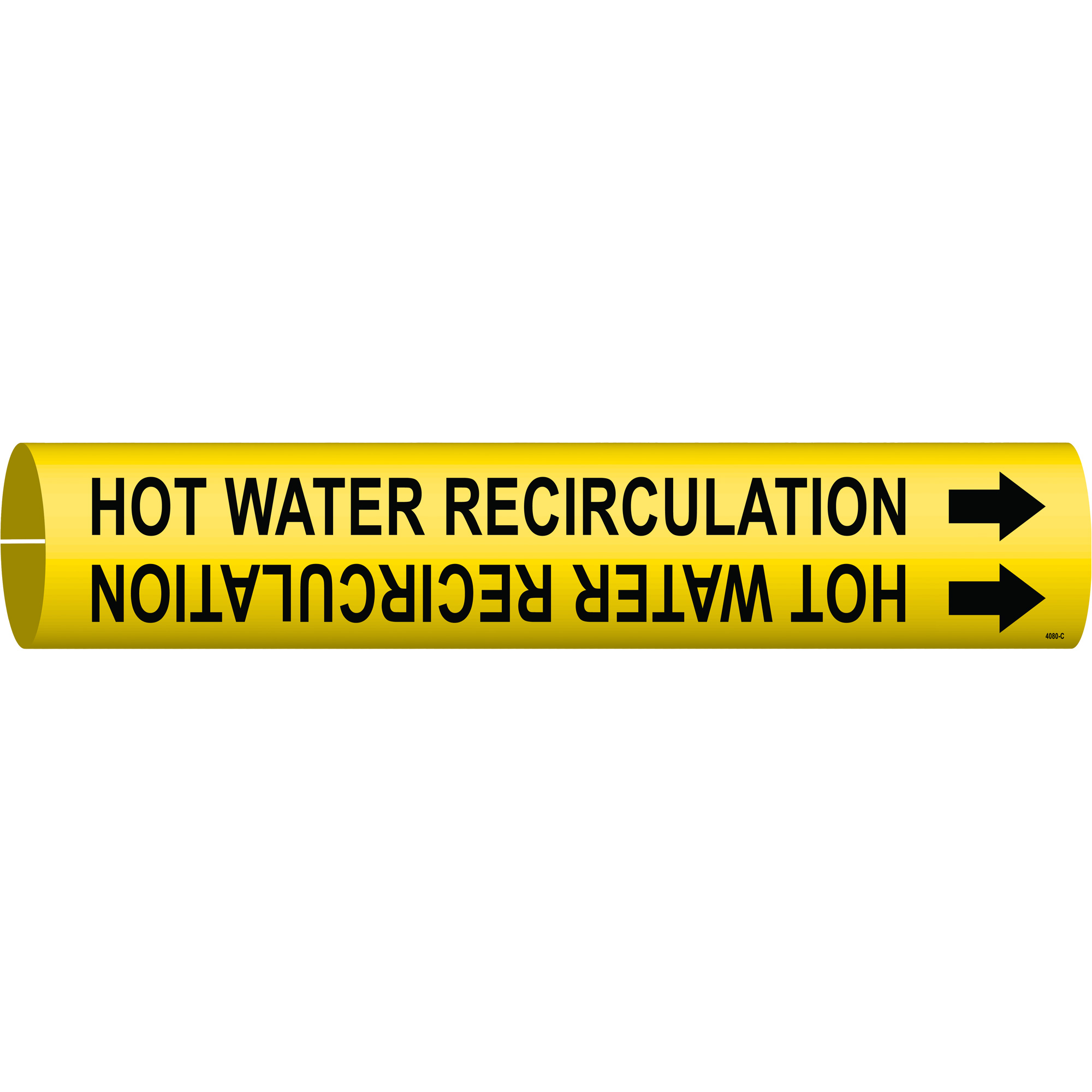 Marqueur de tuyau «Hot Water Recirculation», À pression, 2" h x 2" la, Noir sur jaune