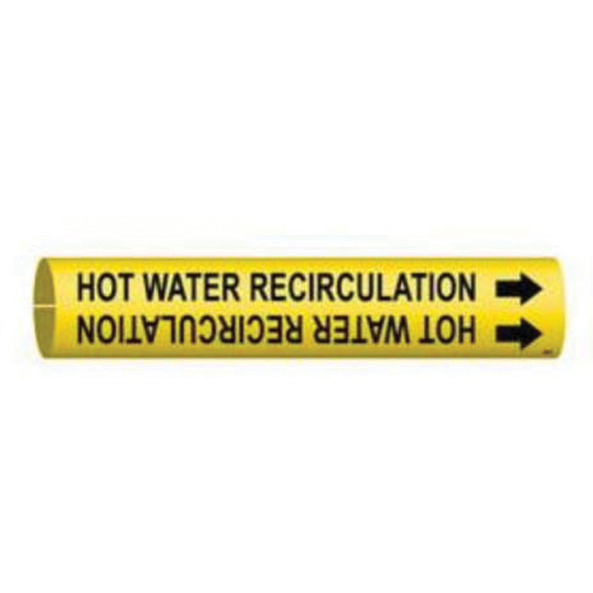 Marqueur de tuyau «Hot Water Recirculation», À pression, 7/8" h x 7/8" la, Noir sur jaune