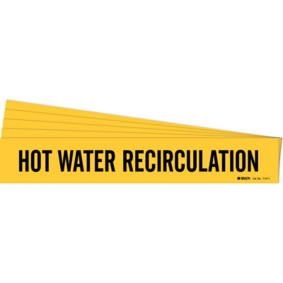 Marqueur de tuyau «Hot Water Recirculation», Autocollant, 2-1/4" h x 14" la, Noir sur jaune