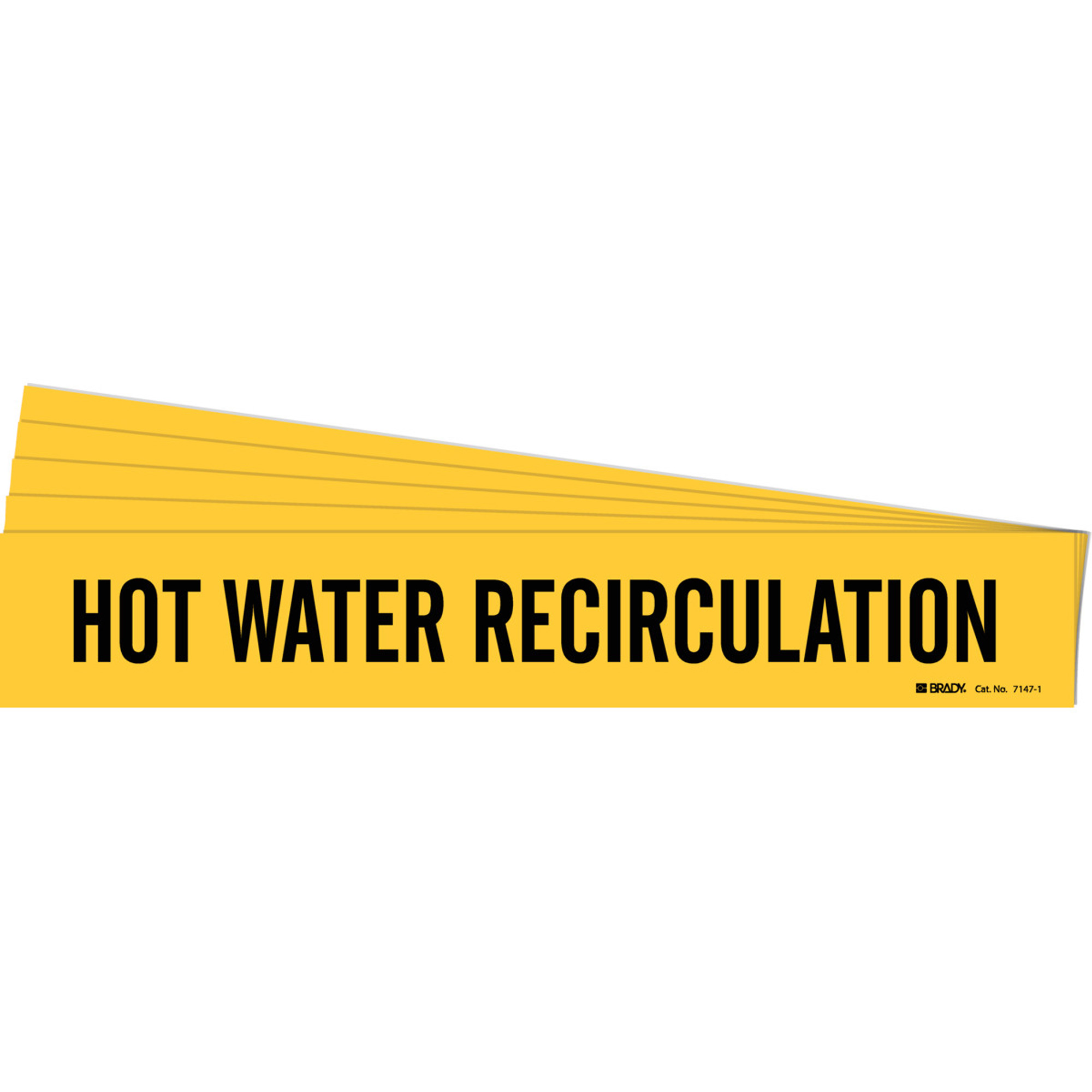 Marqueur de tuyau «Hot Water Recirculation», Autocollant, 2-1/4" h x 14" la, Noir sur jaune