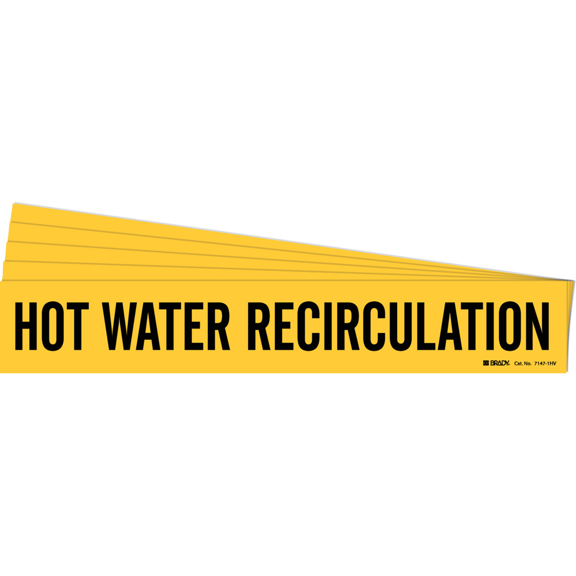 Marqueur de tuyau «Hot Water Recirculation», Autocollant, 4" h x 24" la, Noir sur jaune