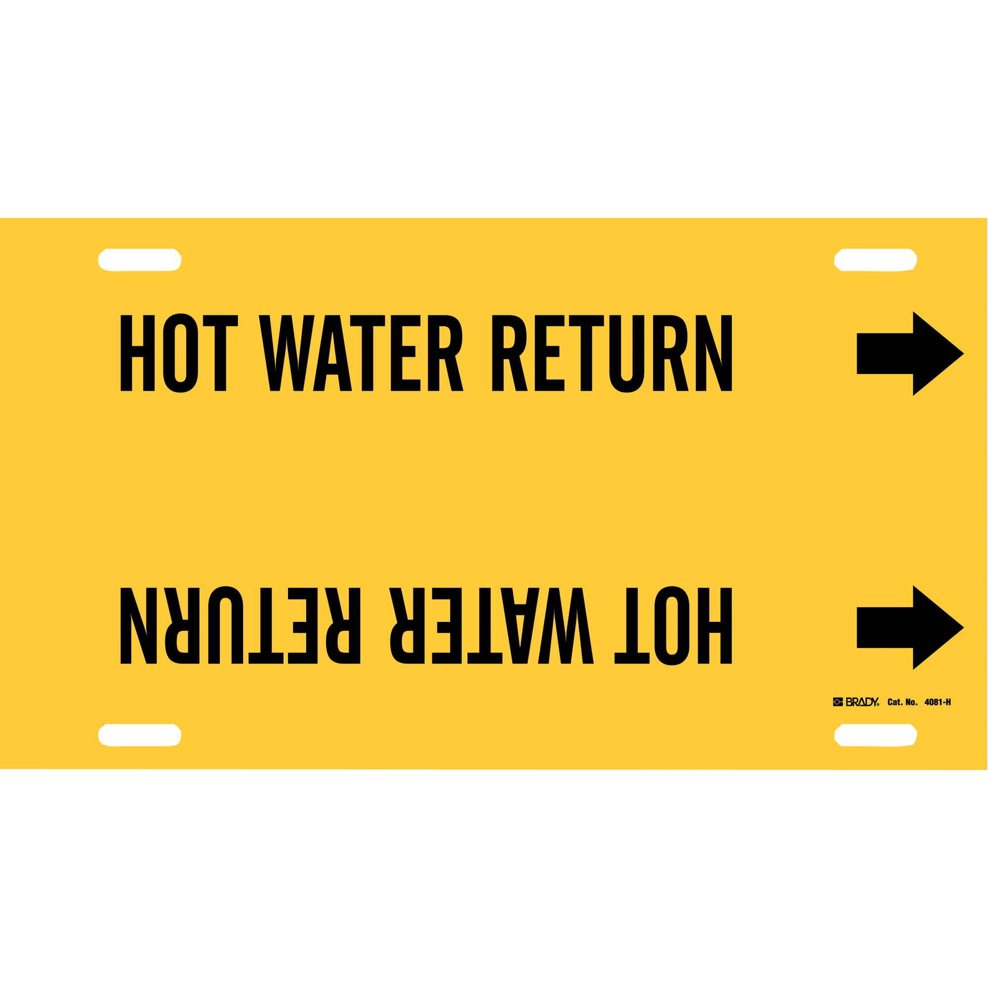 Marqueur de tuyau «Hot Water Return», À attacher, 10" h x 32" la, Noir sur jaune