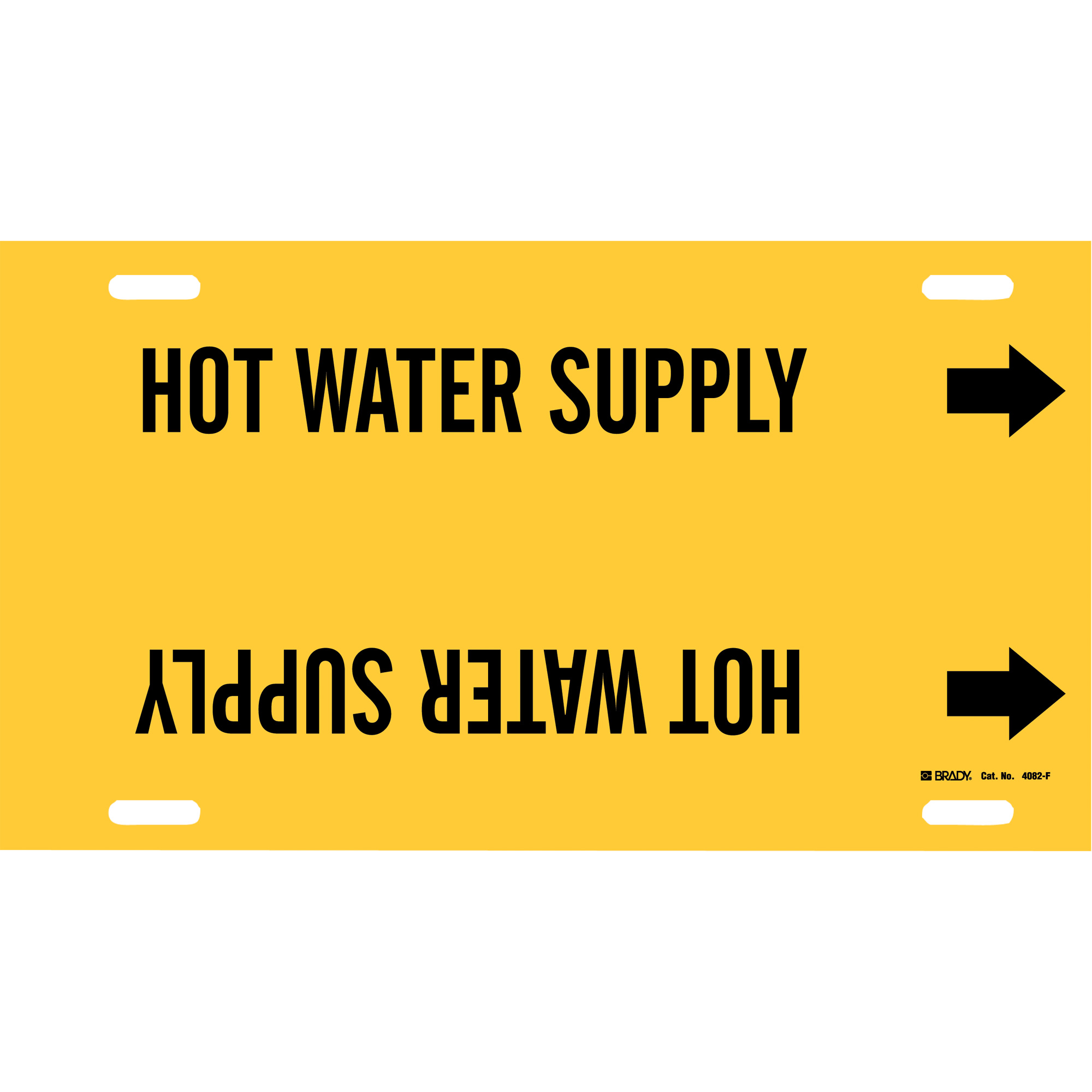 Marqueur de tuyau «Hot Water Supply», À attacher, 8" h x 16" la, Noir sur jaune