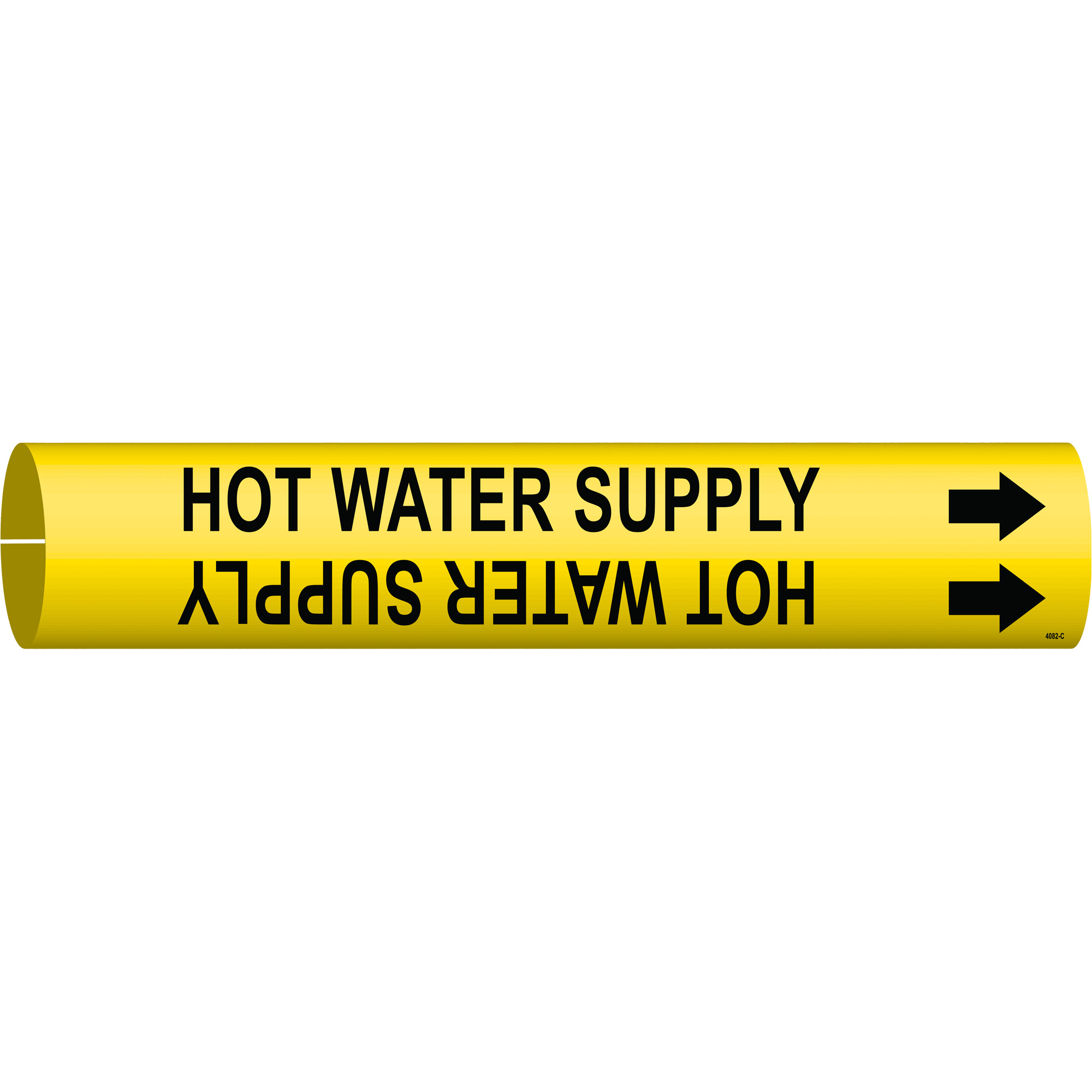 Marqueur de tuyau «Hot Water Supply», À pression, 2" h x 2" la, Noir sur jaune
