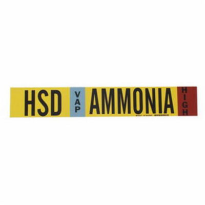 Marqueur de tuyau «HPL Liq Ammonia High» pour l'ammoniac (IIAR), Transporteur en fibre de verre avec agrafes, 4" h x 24" la, Noir sur jaune
