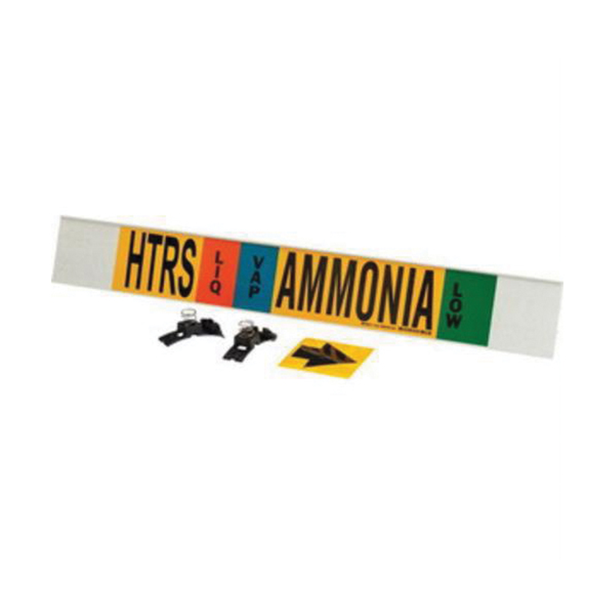 Marqueur de tuyau «HTRS Liq/Vap Ammonia Low» pour l'ammoniac (IIAR), Transporteur en fibre de verre avec agrafes, 4" h x 24" la, Noir sur jaune