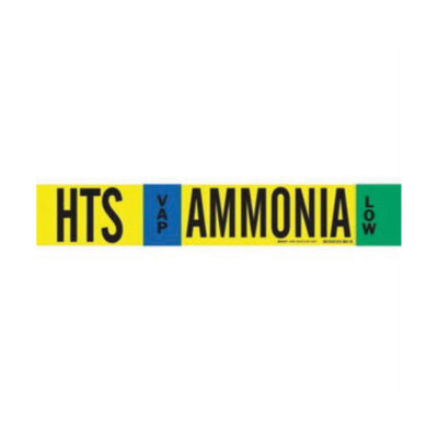 Marqueur de tuyau «HTS Vap Ammonia Low» pour l'ammoniac (IIAR), Transporteur en fibre de verre avec agrafes, 4" h x 24" la, Noir sur jaune