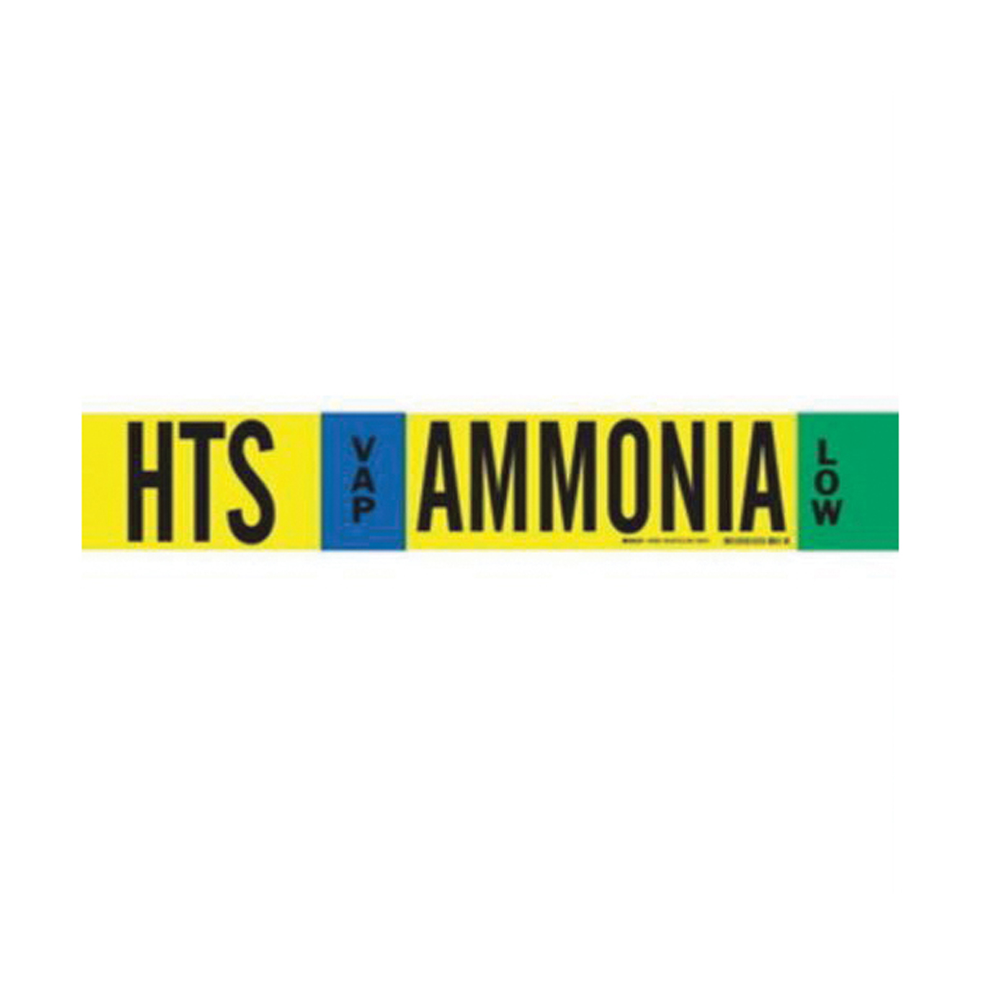 Marqueur de tuyau «HTS Vap Ammonia Low» pour l'ammoniac (IIAR), Transporteur en fibre de verre avec agrafes, 4" h x 24" la, Noir sur jaune