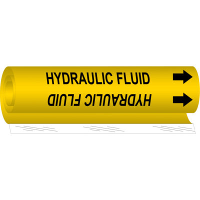 Marqueur de tuyau «Hydraulic Fluid», Enveloppant, 9" h x 8" la, Noir sur jaune