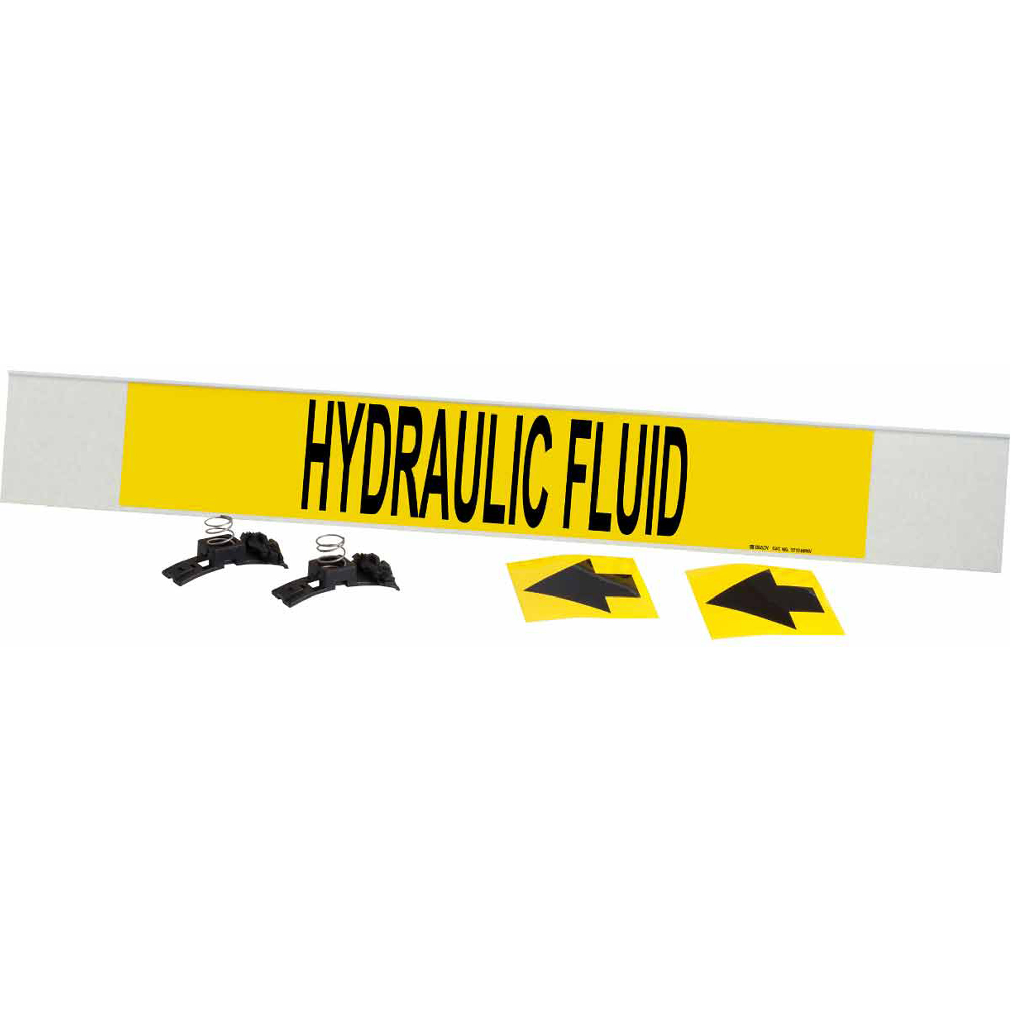 Marqueur de tuyau «Hydraulic Fluid», Transporteur en fibre de verre avec agrafes, 4" h x 24" la, Noir sur jaune
