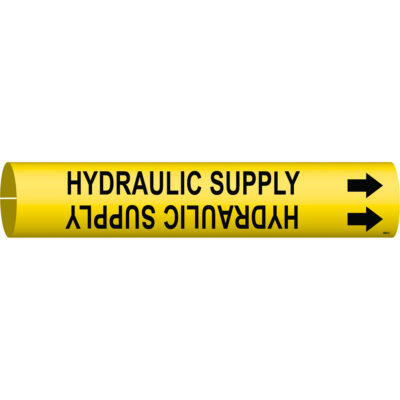 Marqueur de tuyau «Hydraulic Supply», À pression, 2" h x 2" la, Noir sur jaune