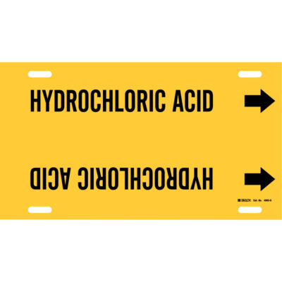 Marqueur de tuyau «Hydrochloric Acid», À attacher, 10" h x 24" la, Noir sur jaune