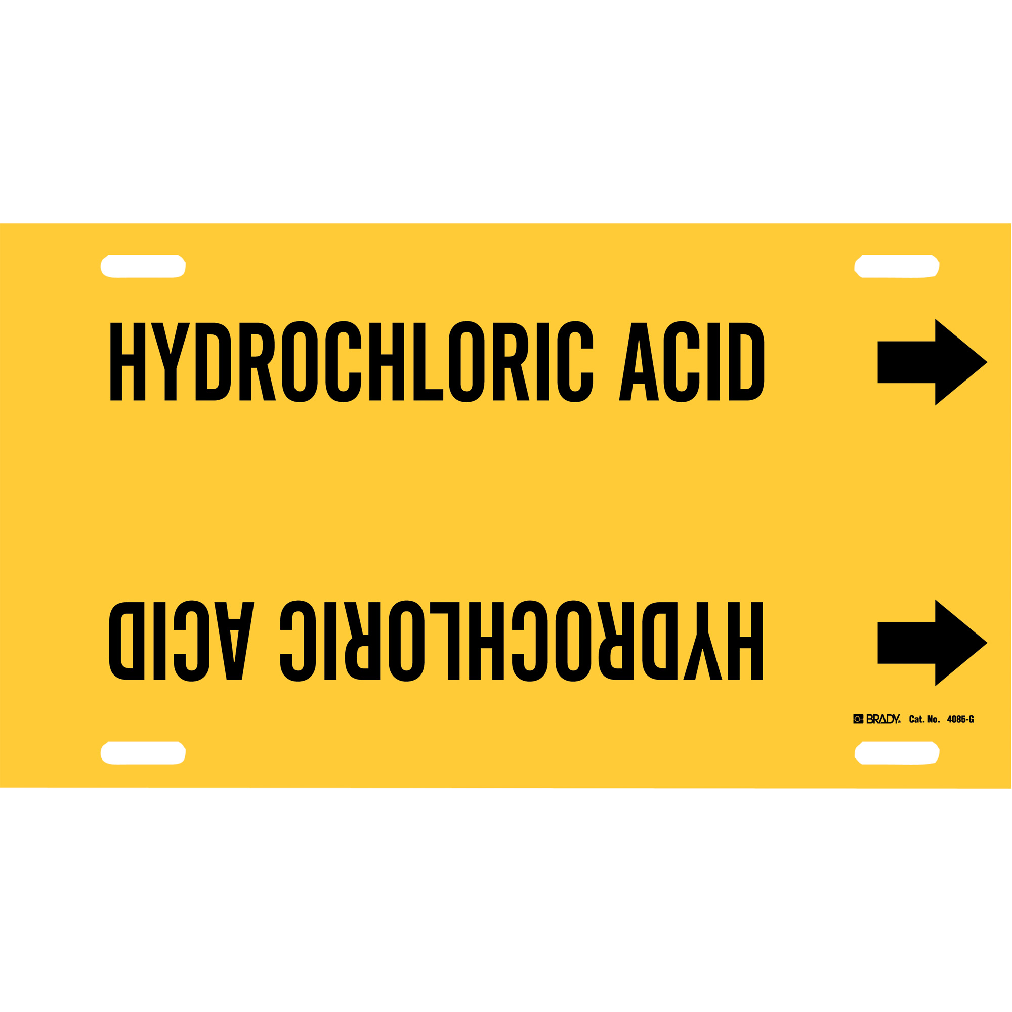 Marqueur de tuyau «Hydrochloric Acid», À attacher, 10" h x 24" la, Noir sur jaune