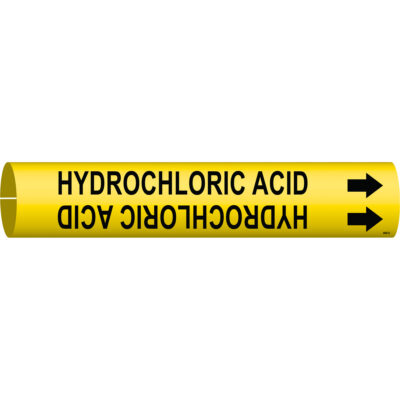 Marqueur de tuyau «Hydrochloric Acid», À pression, 2-13/16" h x 2-13/16" la, Noir sur jaune