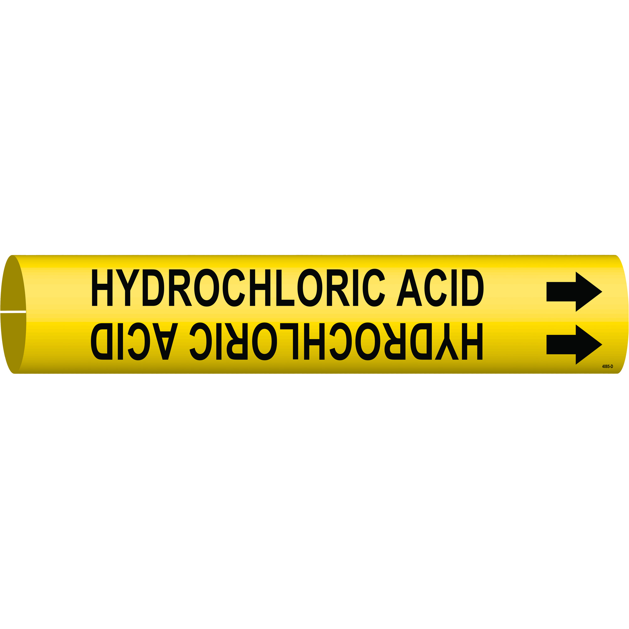 Marqueur de tuyau «Hydrochloric Acid», À pression, 2-13/16" h x 2-13/16" la, Noir sur jaune