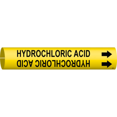 Marqueur de tuyau «Hydrochloric Acid», À pression, 2" h x 2" la, Noir sur jaune