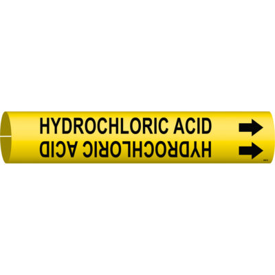 Marqueur de tuyau «Hydrochloric Acid», À pression, 7/8" h x 7/8" la, Noir sur jaune