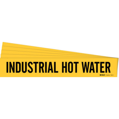 Marqueur de tuyau «Industrial Hot Water», Autocollant, 2-1/4" h x 14" la, Noir sur jaune