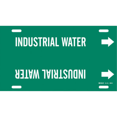 Marqueur de tuyau «Industrial Water», À attacher, 10" h x 24" la, Blanc/vert