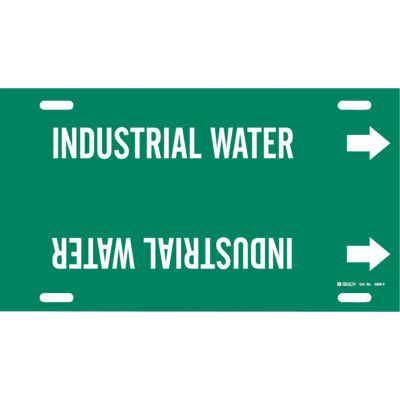 Marqueur de tuyau «Industrial Water», À attacher, 8" h x 16" la, Blanc/vert