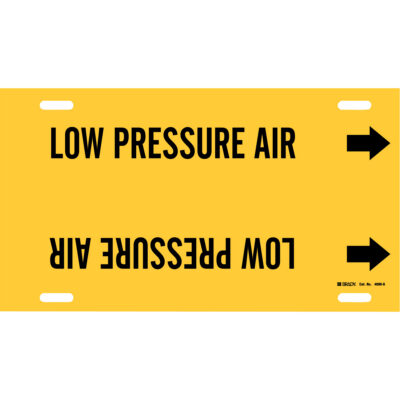 Marqueur de tuyau «Low Pressure Air», À attacher, 10" h x 24" la, Noir sur jaune