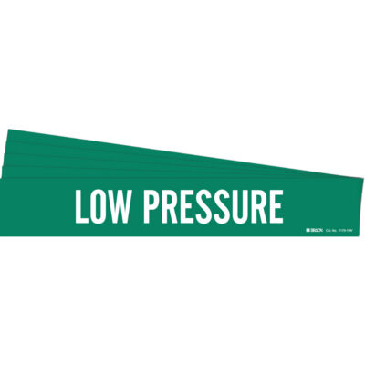 Marqueur de tuyau «Low Pressure», Autocollant, 4" h x 24" la, Blanc/vert