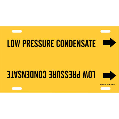 Marqueur de tuyau «Low Pressure Condensate», À attacher, 10" h x 24" la, Noir sur jaune