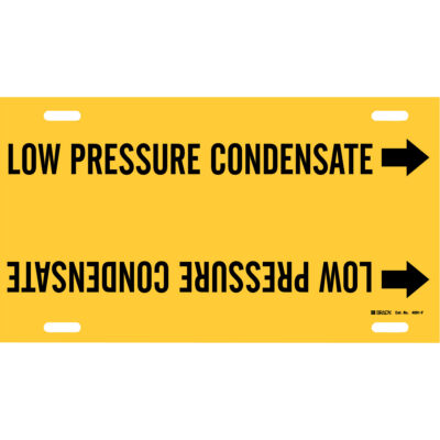 Marqueur de tuyau «Low Pressure Condensate», À attacher, 8" h x 16" la, Noir sur jaune