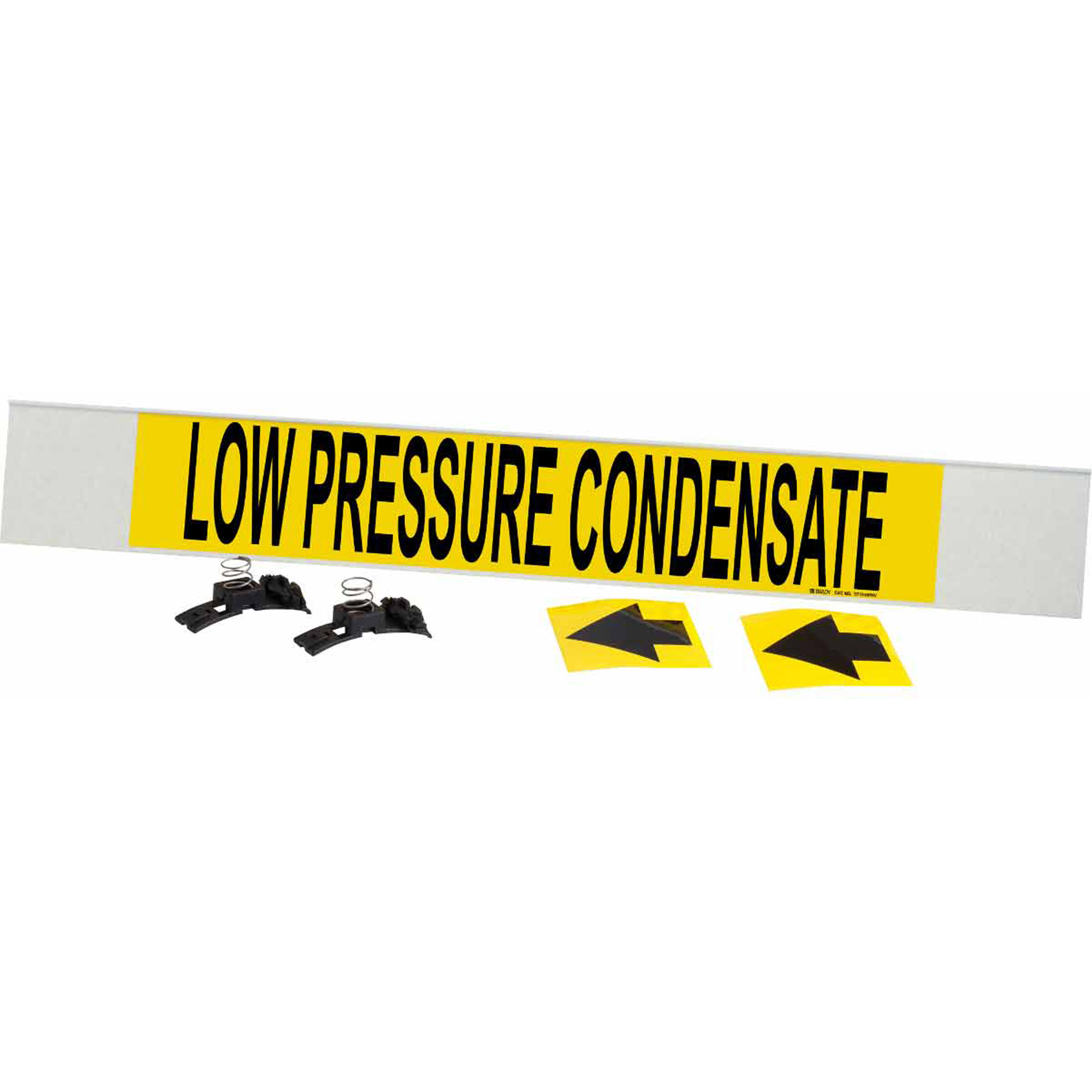 Marqueur de tuyau «Low Pressure Condensate», Transporteur en fibre de verre avec agrafes, 4" h x 24" la, Noir sur jaune