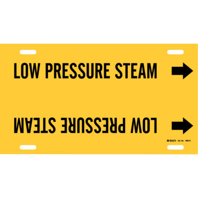 Marqueur de tuyau «Low Pressure Steam», À attacher, 10" h x 32" la, Noir sur jaune