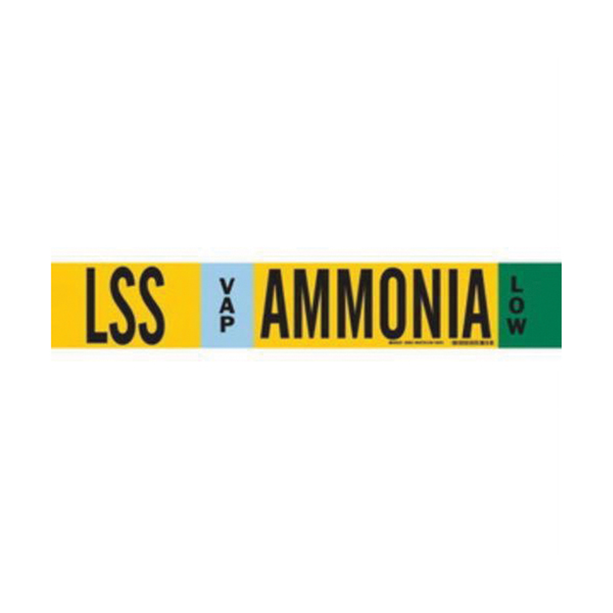 Marqueur de tuyau «LSS Vap Ammonia Low» pour l'ammoniac (IIAR), Transporteur en fibre de verre avec agrafes, 4" h x 24" la, Noir sur jaune