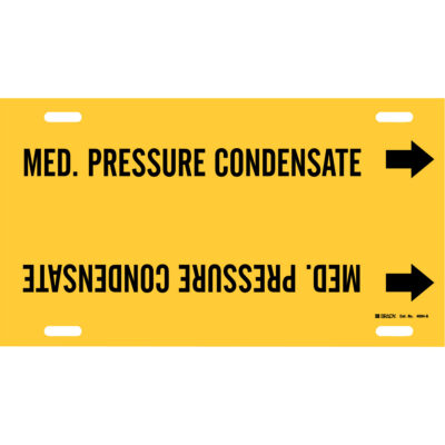 Marqueur de tuyau «Med. Pressure Condensate», À attacher, 10" h x 24" la, Noir sur jaune