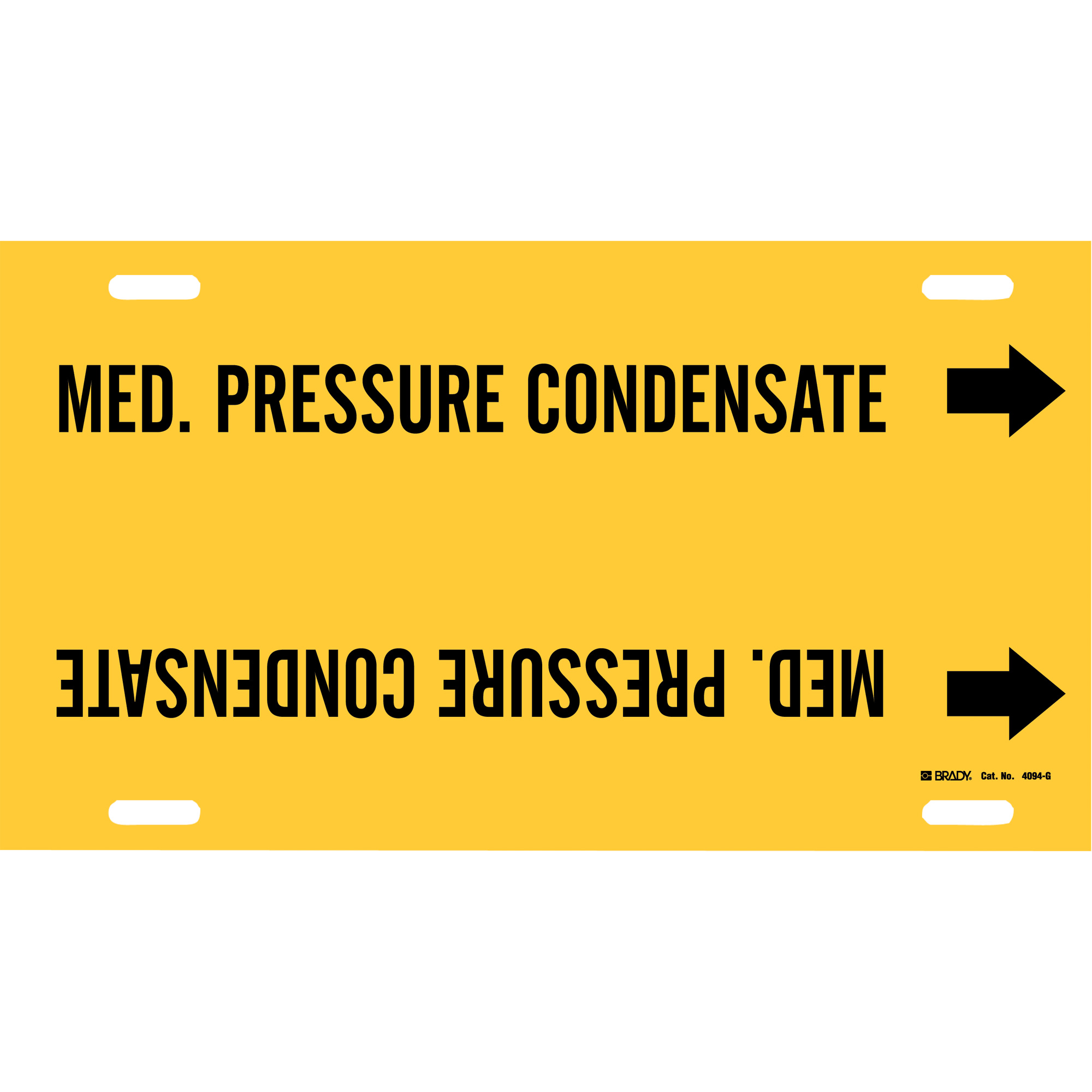 Marqueur de tuyau «Med. Pressure Condensate», À attacher, 10" h x 24" la, Noir sur jaune