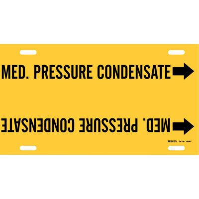 Marqueur de tuyau «Med. Pressure Condensate», À attacher, 8" h x 16" la, Noir sur jaune