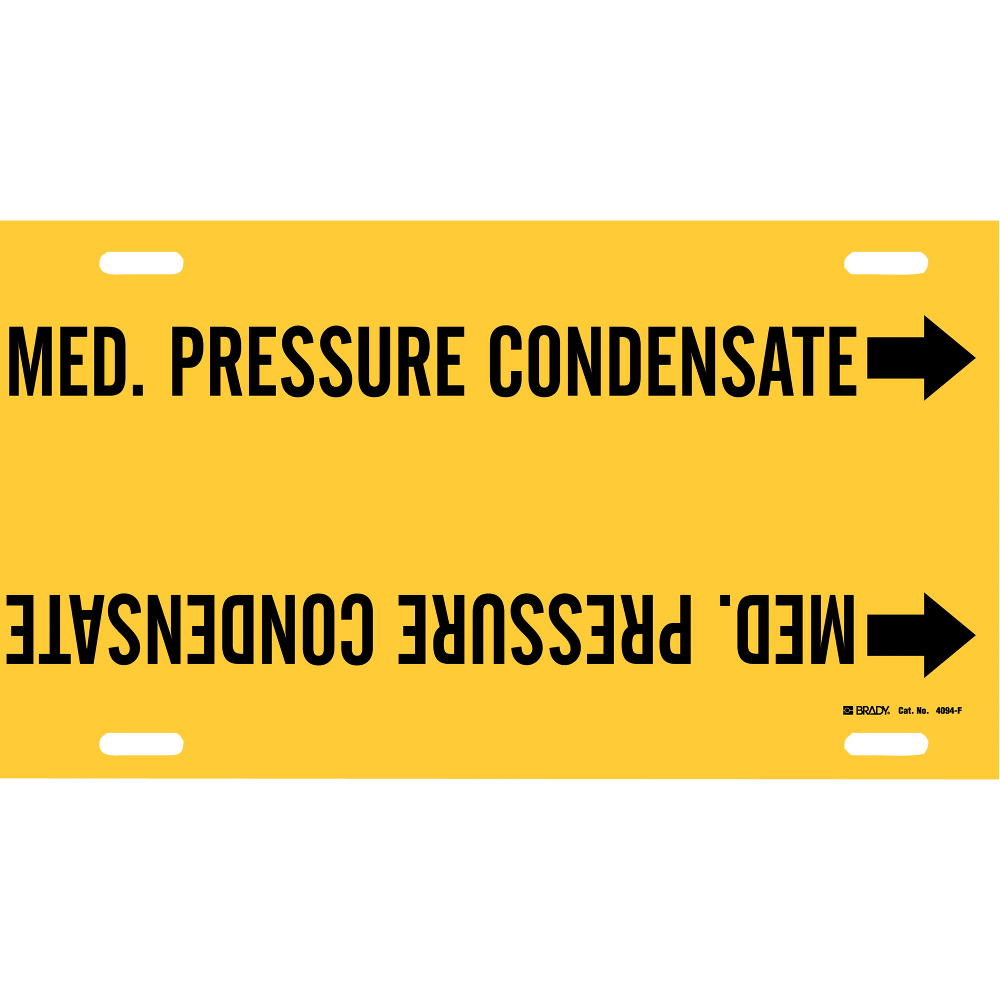 Marqueur de tuyau «Med. Pressure Condensate», À attacher, 8" h x 16" la, Noir sur jaune