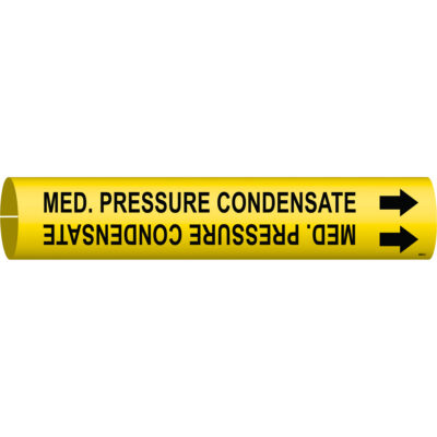 Marqueur de tuyau «Med. Pressure Condensate», À pression, 2" h x 2" la, Noir sur jaune