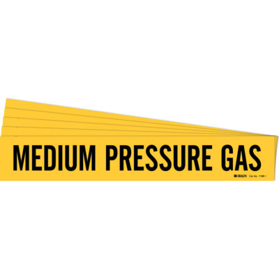Marqueur de tuyau «Medium Pressure Gas», Autocollant, 2-1/4" h x 14" la, Noir sur jaune