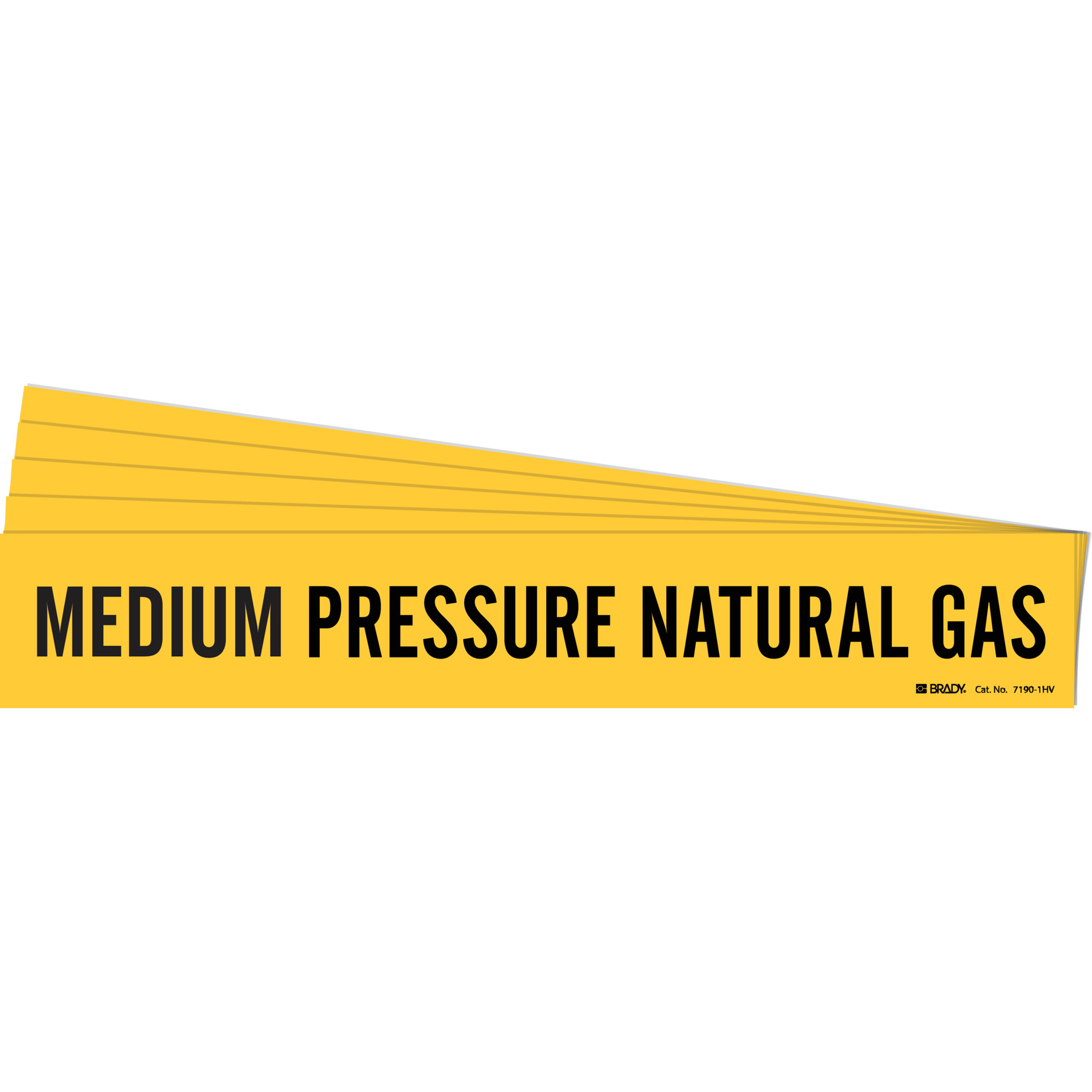 Marqueur de tuyau «Medium Pressure Natural Gas», Autocollant, 4" h x 24" la, Noir sur jaune