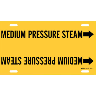 Marqueur de tuyau «Medium Pressure Steam», À attacher, 10" h x 24" la, Noir sur jaune